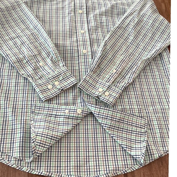 Saddlebred Mens Medium Long Sleeve Tattersall Check Button Down Shirt Blue Green - Picture 9 of 10